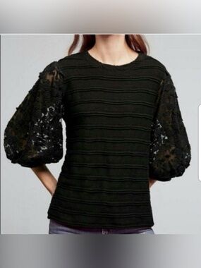 Anthropologie. Eri + Ali Chelsea Stripe Lace Sleeve Top Black
